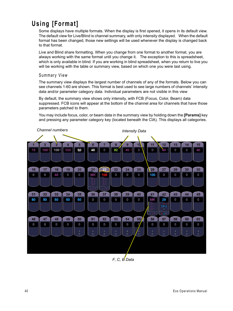 Using [format | ETC Eos v1.3 User Manual | Page 54 / 356