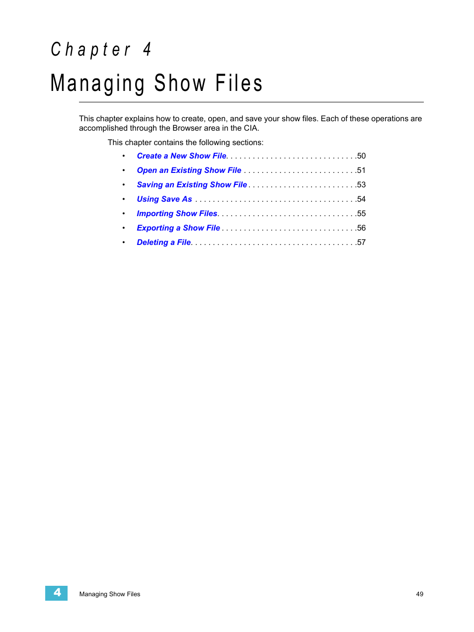 Managing show files, C h a p t e r 4 | ETC Eos v1.3 User Manual | Page 63 / 356