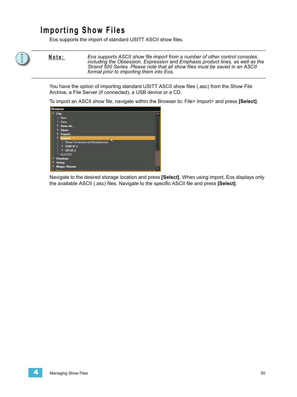 Importing show files | ETC Eos v1.3 User Manual | Page 69 / 356