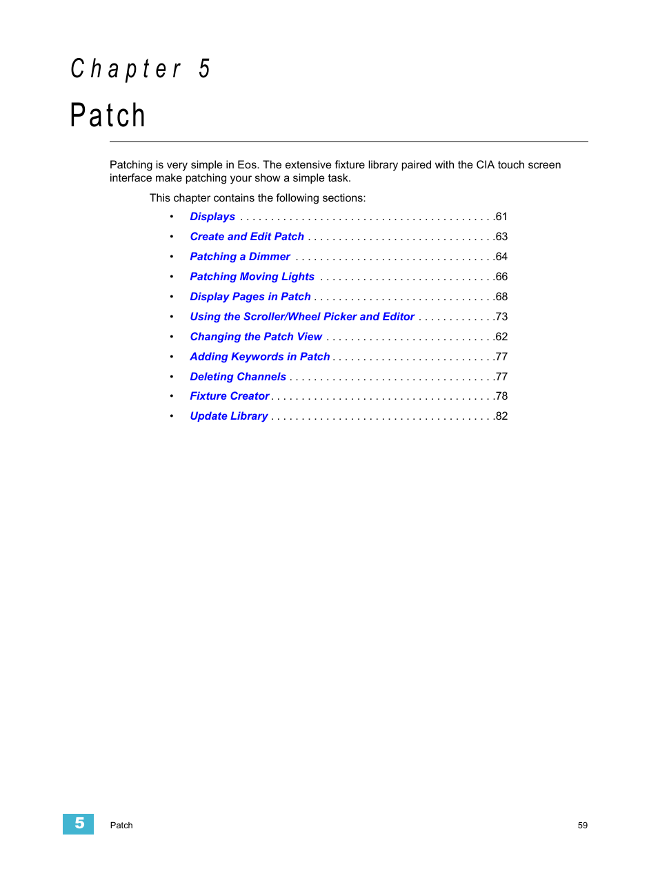 Patch, C h a p t e r 5 | ETC Eos v1.3 User Manual | Page 73 / 356