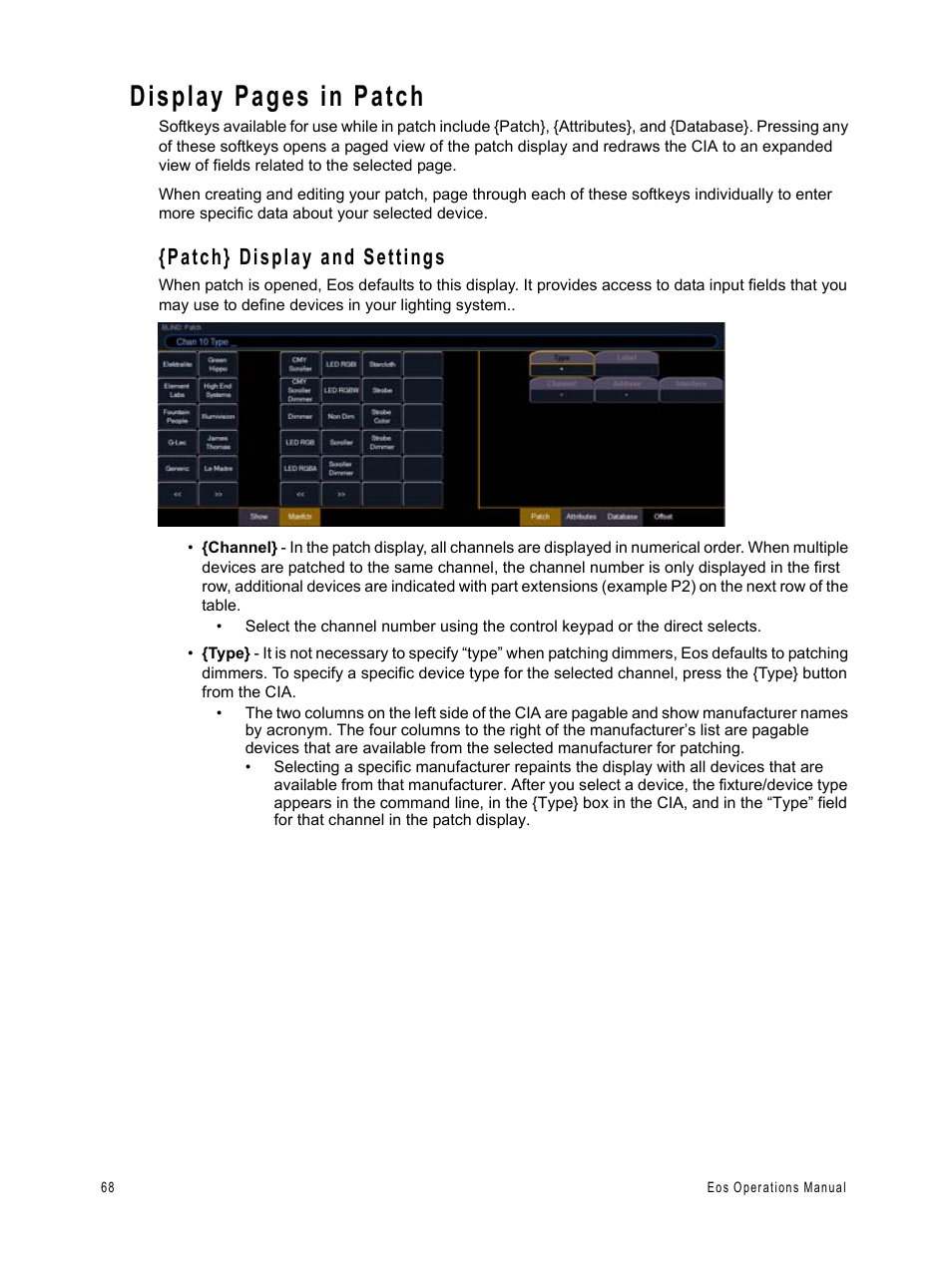 Patch} display and settings, Display pages in patch | ETC Eos v1.3 User Manual | Page 82 / 356