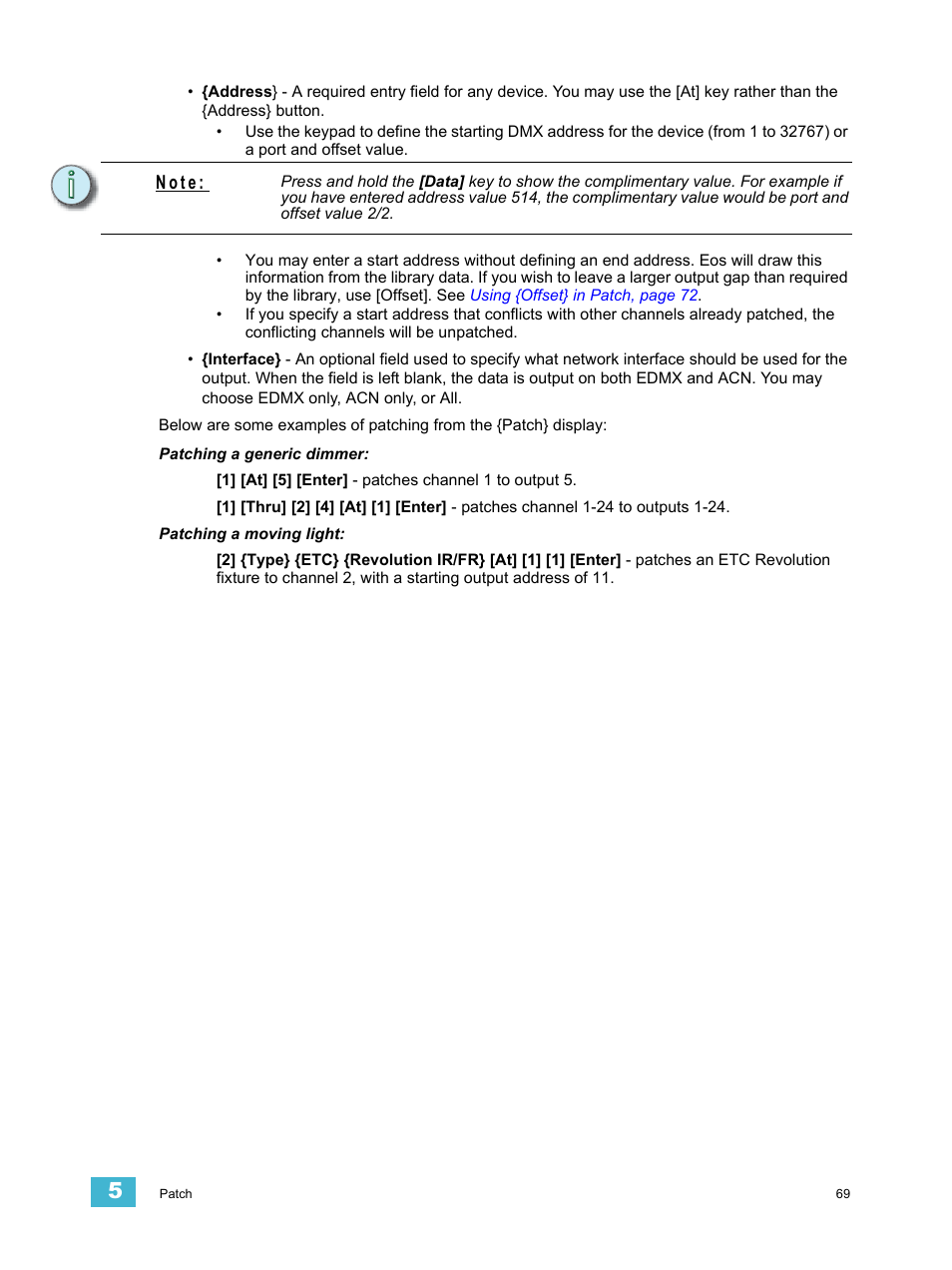 N o t e | ETC Eos v1.3 User Manual | Page 83 / 356