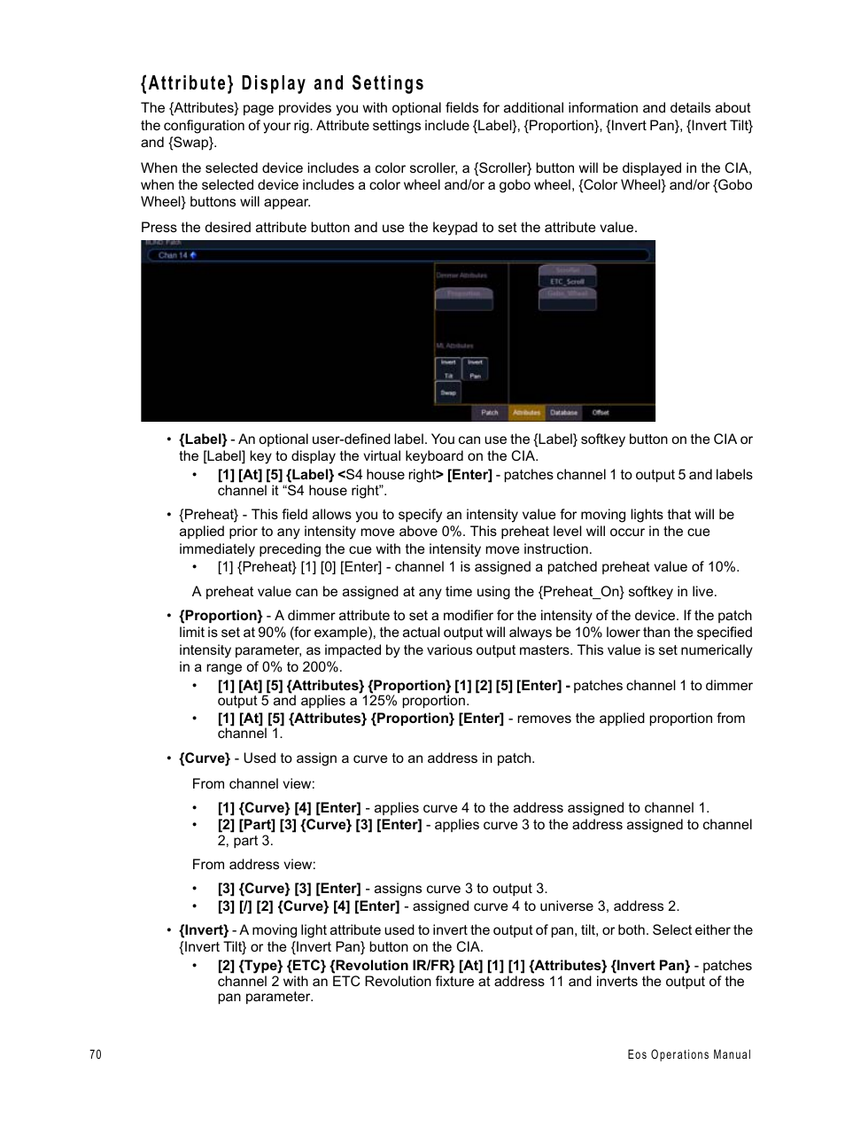 Attribute} display and settings | ETC Eos v1.3 User Manual | Page 84 / 356