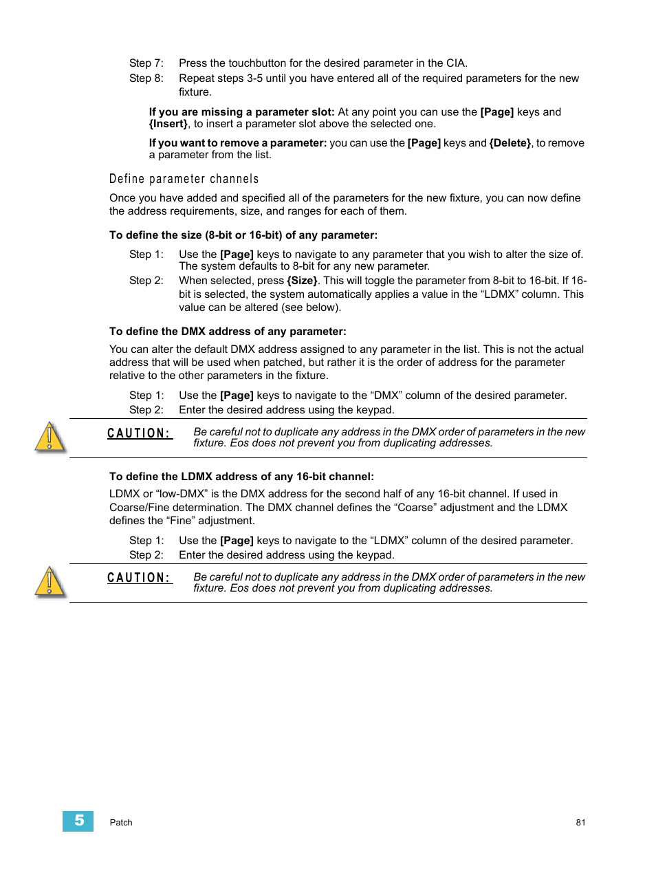 Define parameter channels | ETC Eos v1.3 User Manual | Page 95 / 356