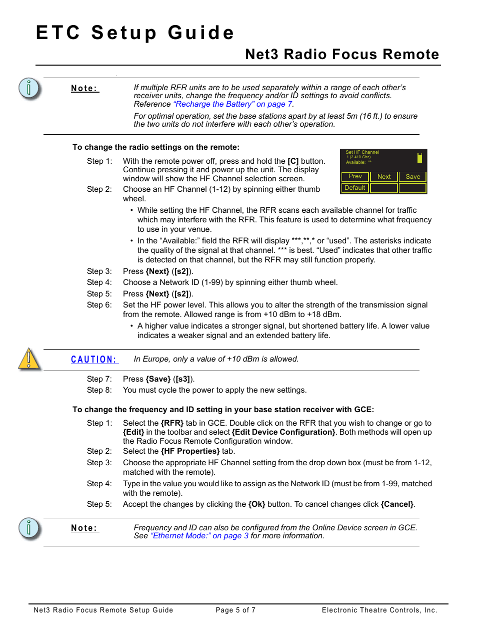 To change the radio settings on the remote, Net3 radio focus remote | ETC Net3 Radio Focus Remote (RFR) Setup Guide User Manual | Page 5 / 7