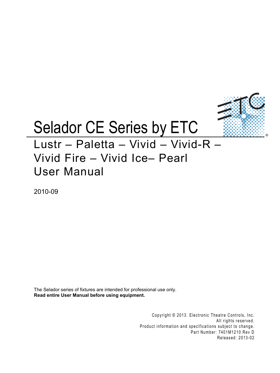 ETC Selador Series CE User Manual | 24 pages