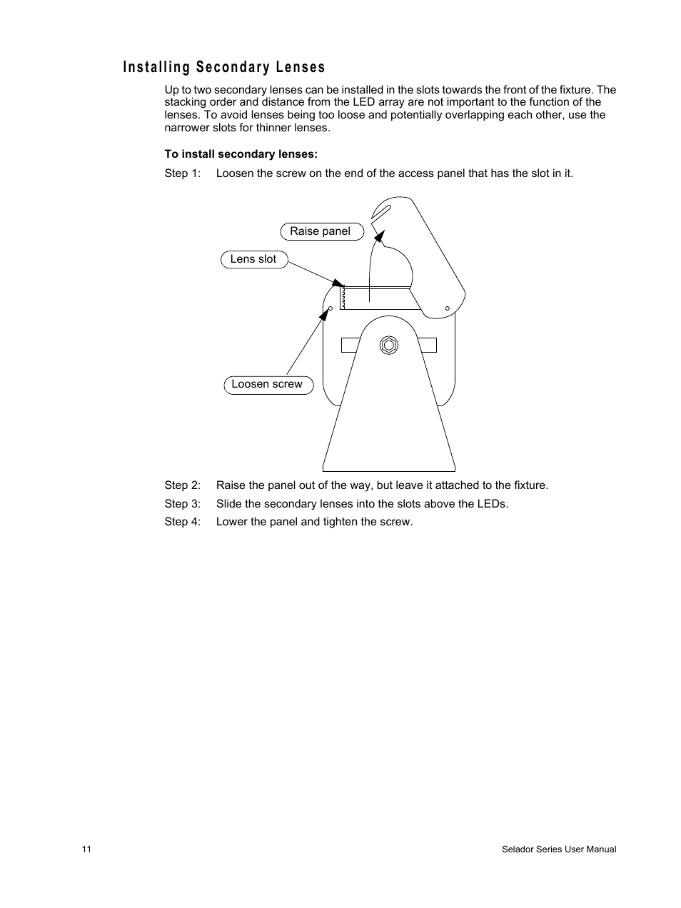 Installing secondary lenses | ETC Selador Series CE User Manual | Page 16 / 24