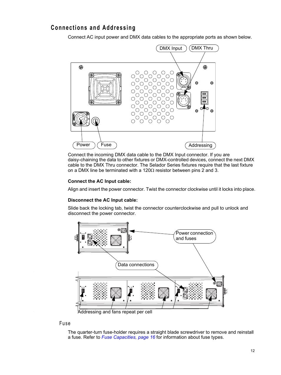 Connections and addressing, Fuse | ETC Selador Series CE User Manual | Page 17 / 24