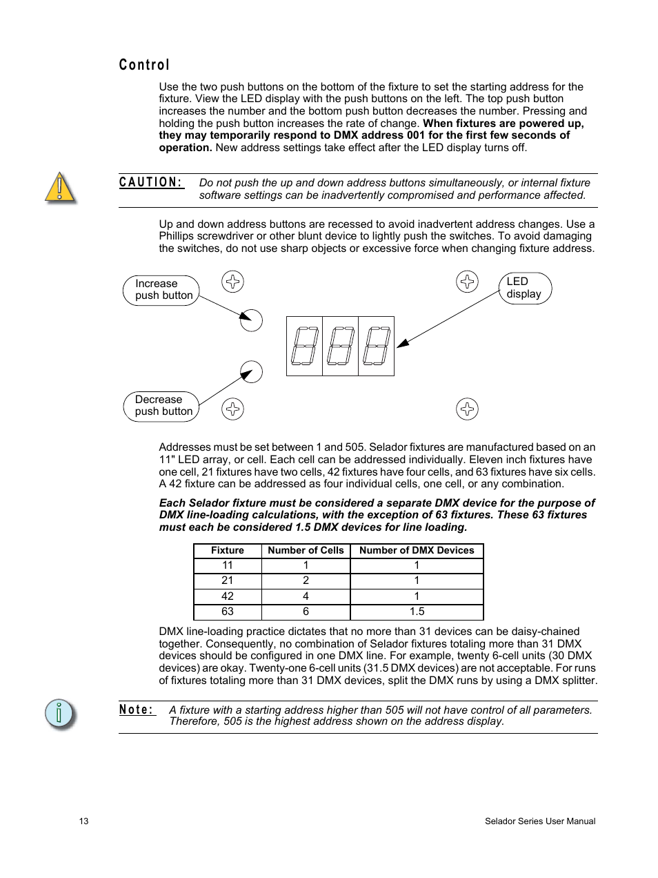 Control, N o t e | ETC Selador Series CE User Manual | Page 18 / 24