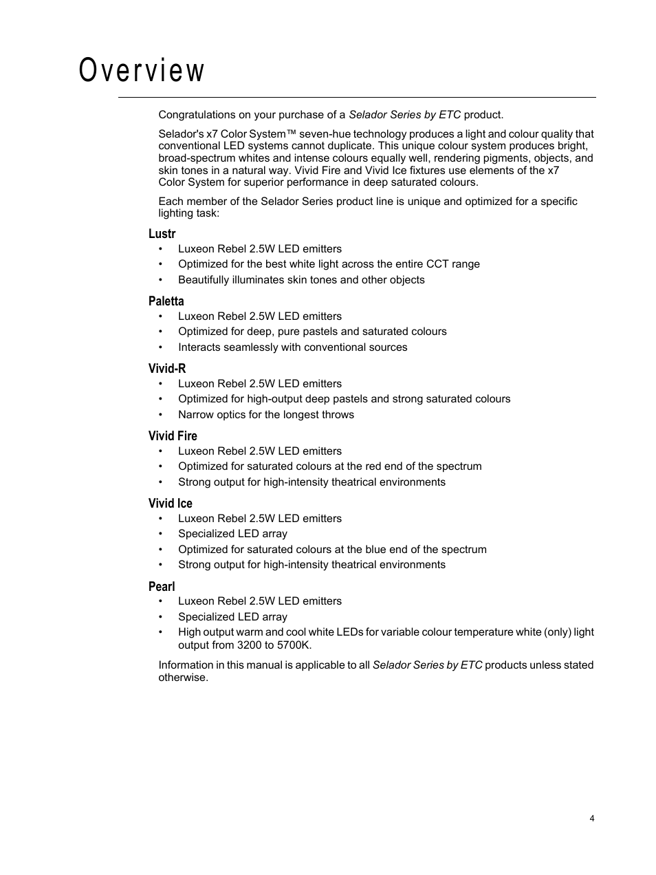 Overview | ETC Selador Series CE User Manual | Page 9 / 24