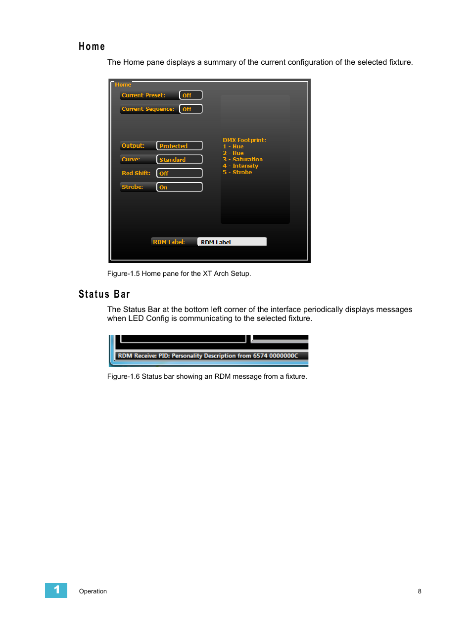 Home, Status bar, Home status bar | ETC LED Configuration Software Programming Guide User Manual | Page 11 / 24