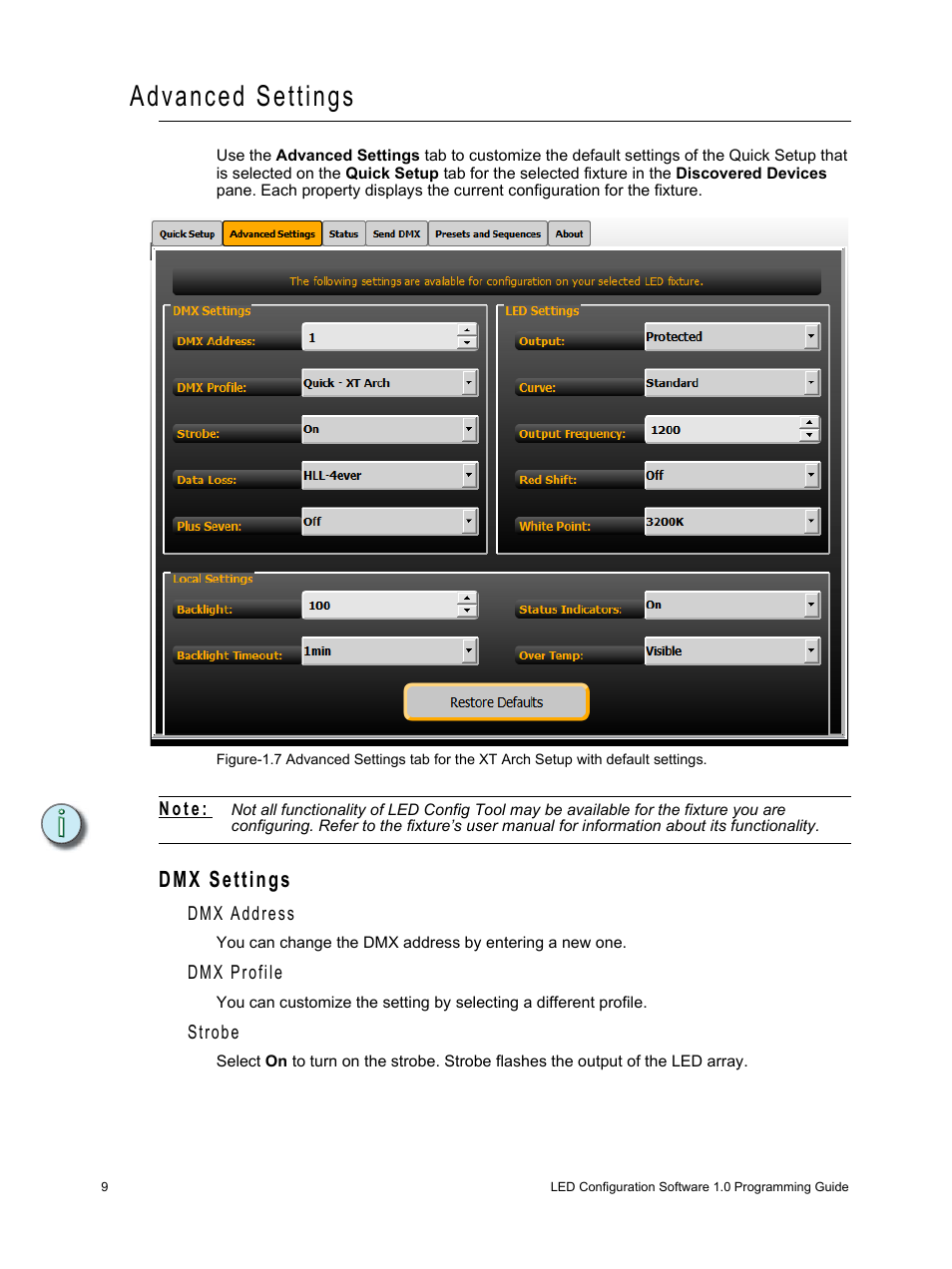 Advanced settings, Dmx settings | ETC LED Configuration Software Programming Guide User Manual | Page 12 / 24