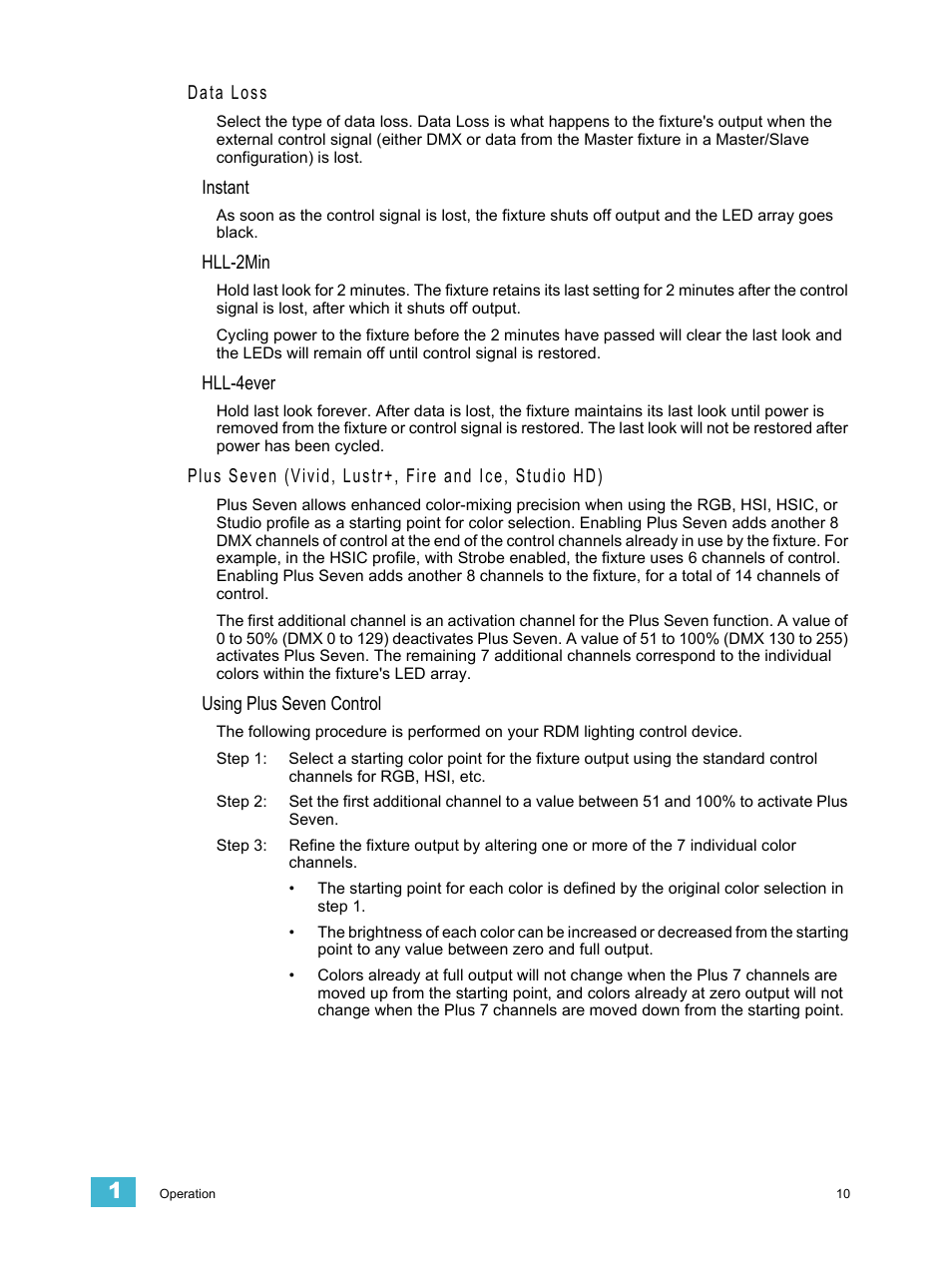 Data loss, Instant, Hll-2min | Hll-4ever, Using plus seven control | ETC LED Configuration Software Programming Guide User Manual | Page 13 / 24