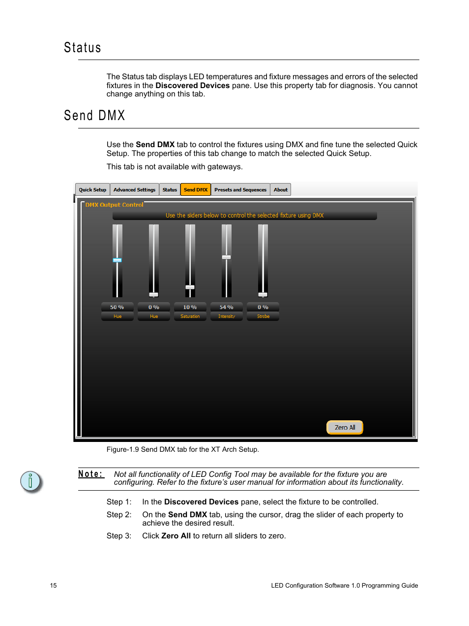 Status, Send dmx | ETC LED Configuration Software Programming Guide User Manual | Page 18 / 24