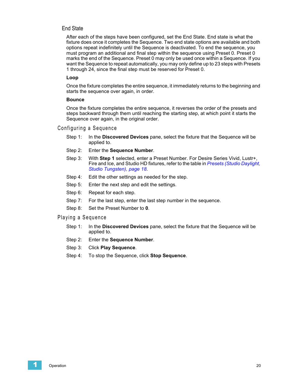 End state, Configuring a sequence, Playing a sequence | ETC LED Configuration Software Programming Guide User Manual | Page 23 / 24