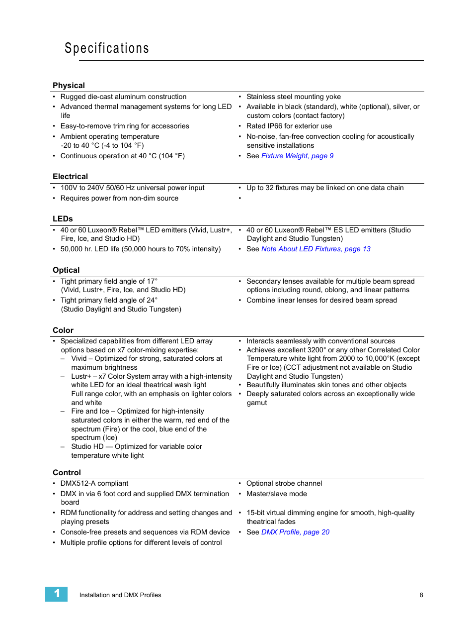 Specifications | ETC Desire Series XTI v1.6.0 User Manual | Page 13 / 48