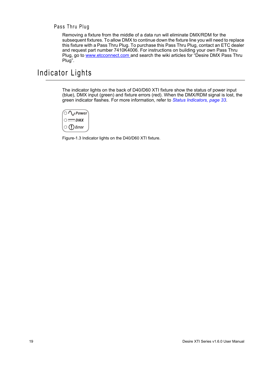 Indicator lights | ETC Desire Series XTI v1.6.0 User Manual | Page 24 / 48