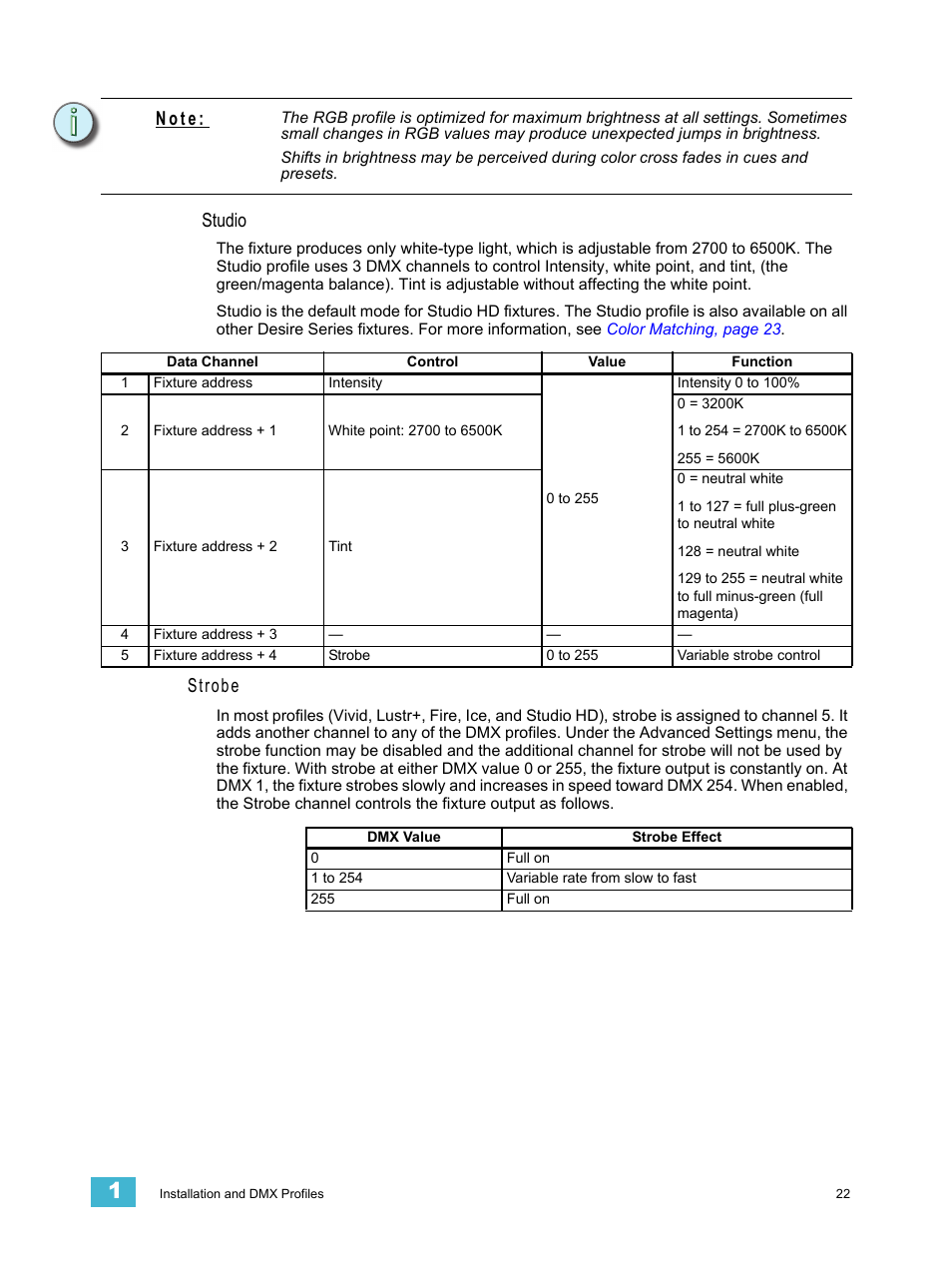 Studio, Strobe, N o t e | ETC Desire Series XTI v1.6.0 User Manual | Page 27 / 48