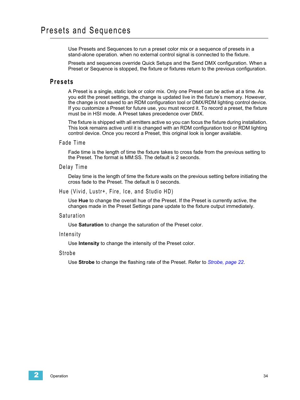Presets and sequences, Presets | ETC Desire Series XTI v1.6.0 User Manual | Page 39 / 48