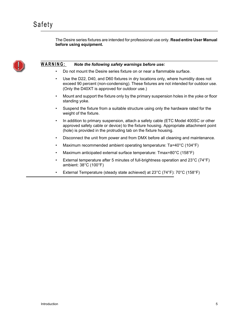 Safety | ETC Desire Series v1.6.0 User Manual User Manual | Page 11 / 100