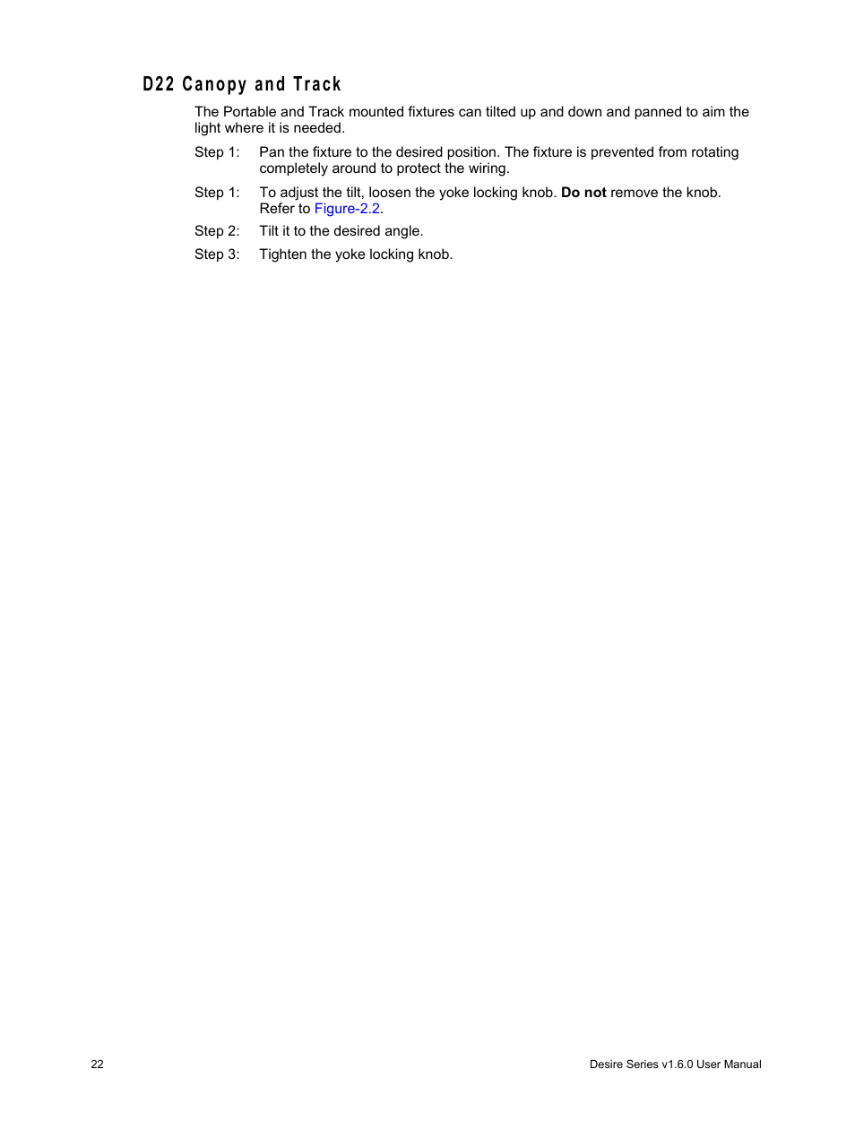 D22 canopy and track | ETC Desire Series v1.6.0 User Manual User Manual | Page 28 / 100