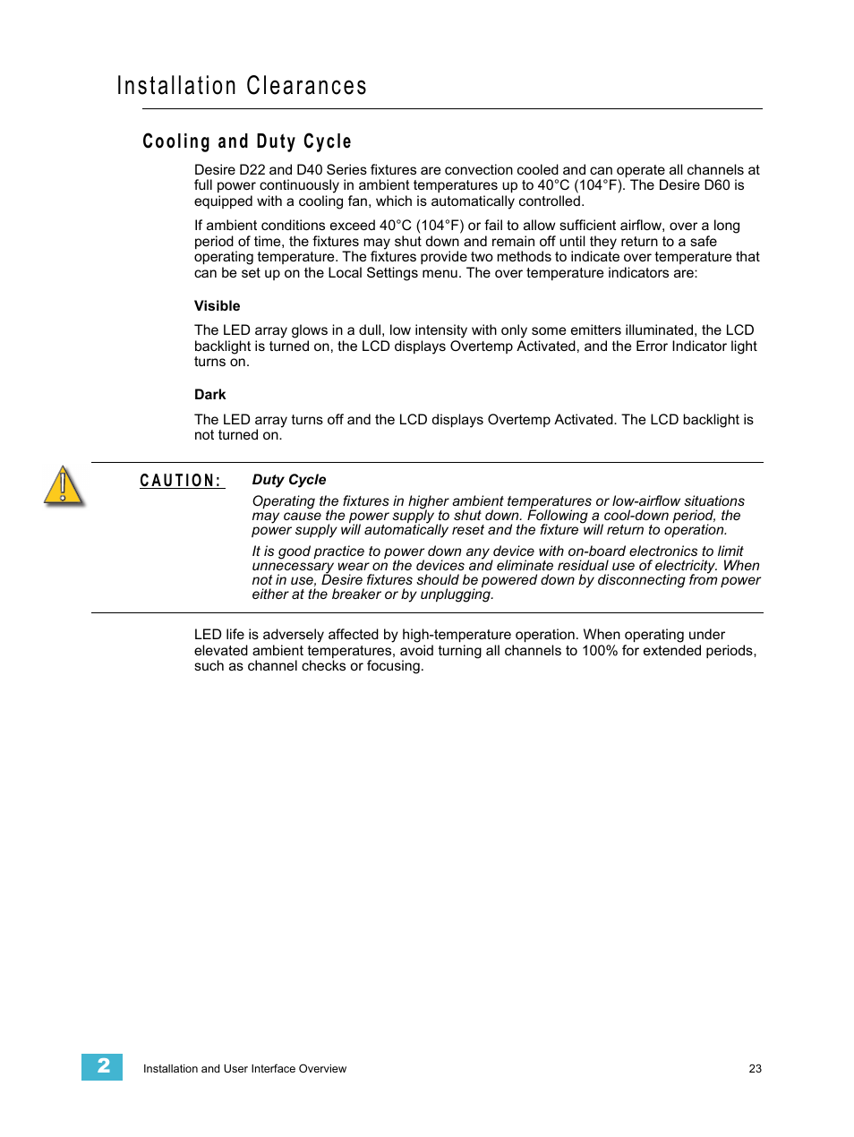 Installation clearances, Cooling and duty cycle | ETC Desire Series v1.6.0 User Manual User Manual | Page 29 / 100
