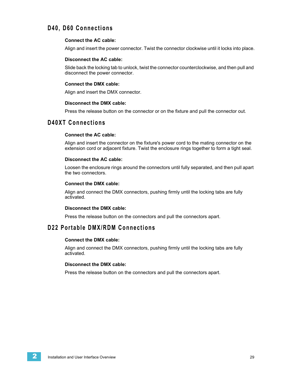 D40, d60 connections, D40xt connections, D22 portable dmx/rdm connections | ETC Desire Series v1.6.0 User Manual User Manual | Page 35 / 100