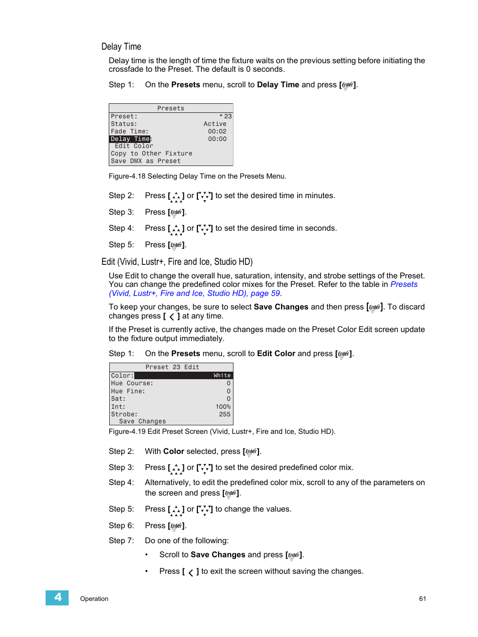 Delay time, Edit (vivid, lustr+, fire and ice, studio hd) | ETC Desire Series v1.6.0 User Manual User Manual | Page 67 / 100