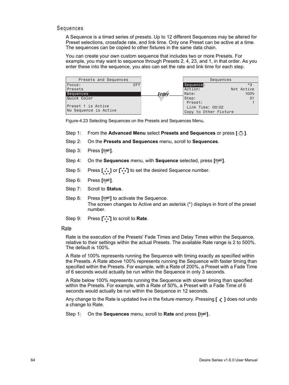 Sequences, Rate | ETC Desire Series v1.6.0 User Manual User Manual | Page 70 / 100