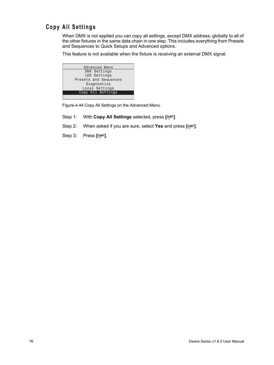 Copy all settings | ETC Desire Series v1.6.0 User Manual User Manual | Page 82 / 100