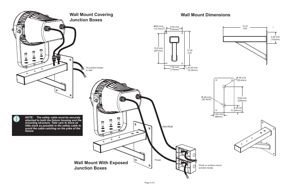 Wall mount dimensions | ETC Desire Series XTI Wall Mount User Manual | Page 2 / 2