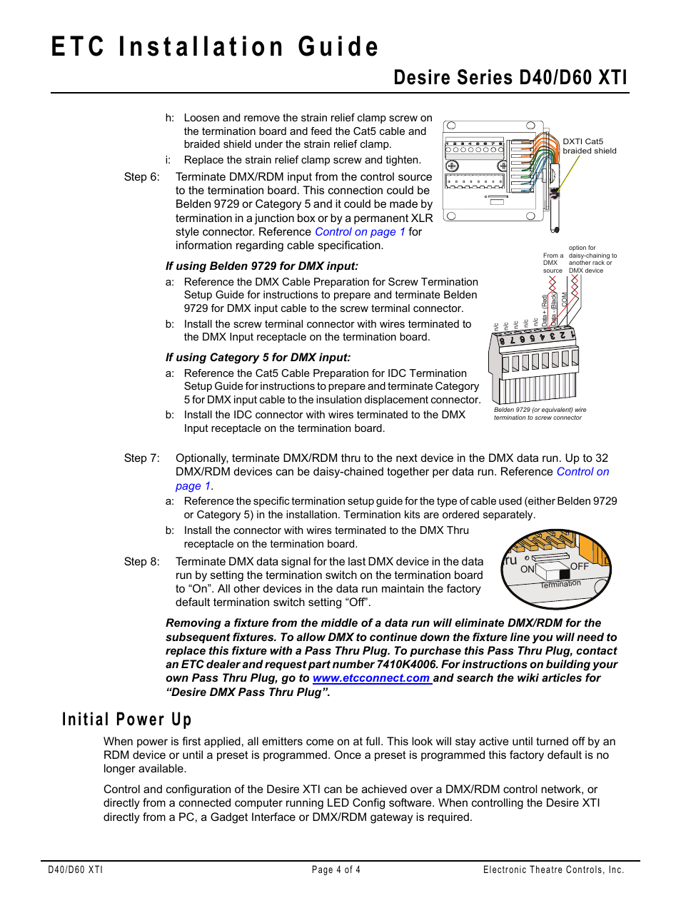 Initial power up, Desire series d40/d60 xti | ETC Desire Series XTI User Manual | Page 4 / 4