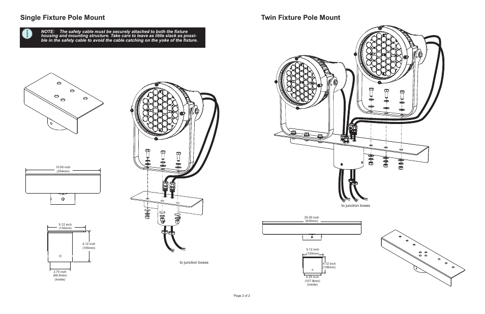 Single fixture pole mount twin fixture pole mount | ETC Desire Series XTI Pole Mount User Manual | Page 2 / 2