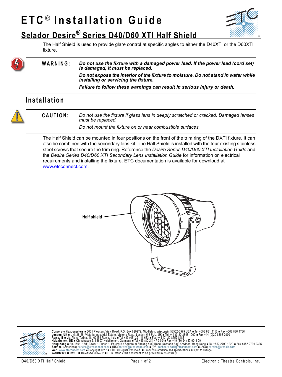 ETC Selador Desire Series D06 XTI Half Shield User Manual | 2 pages