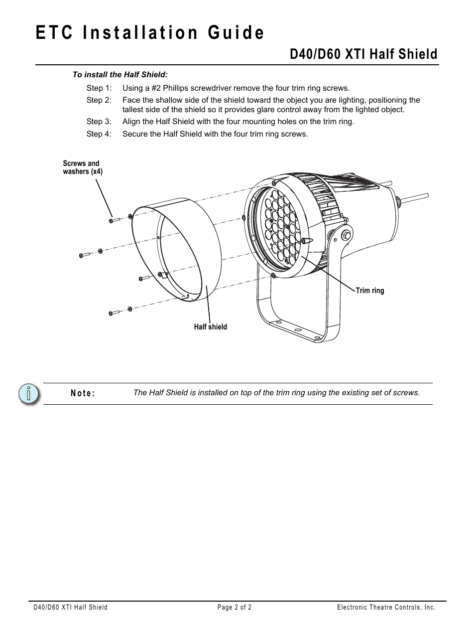 D40/d60 xti half shield | ETC Selador Desire Series D06 XTI Half Shield User Manual | Page 2 / 2