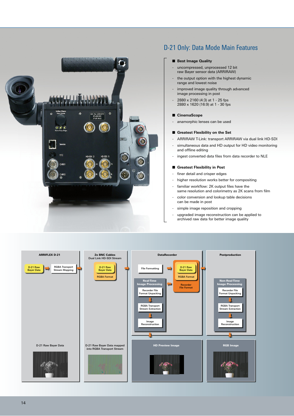 D-21 only: data mode main features | ARRI ARRIFLEX D-21 User Manual | Page 14 / 24