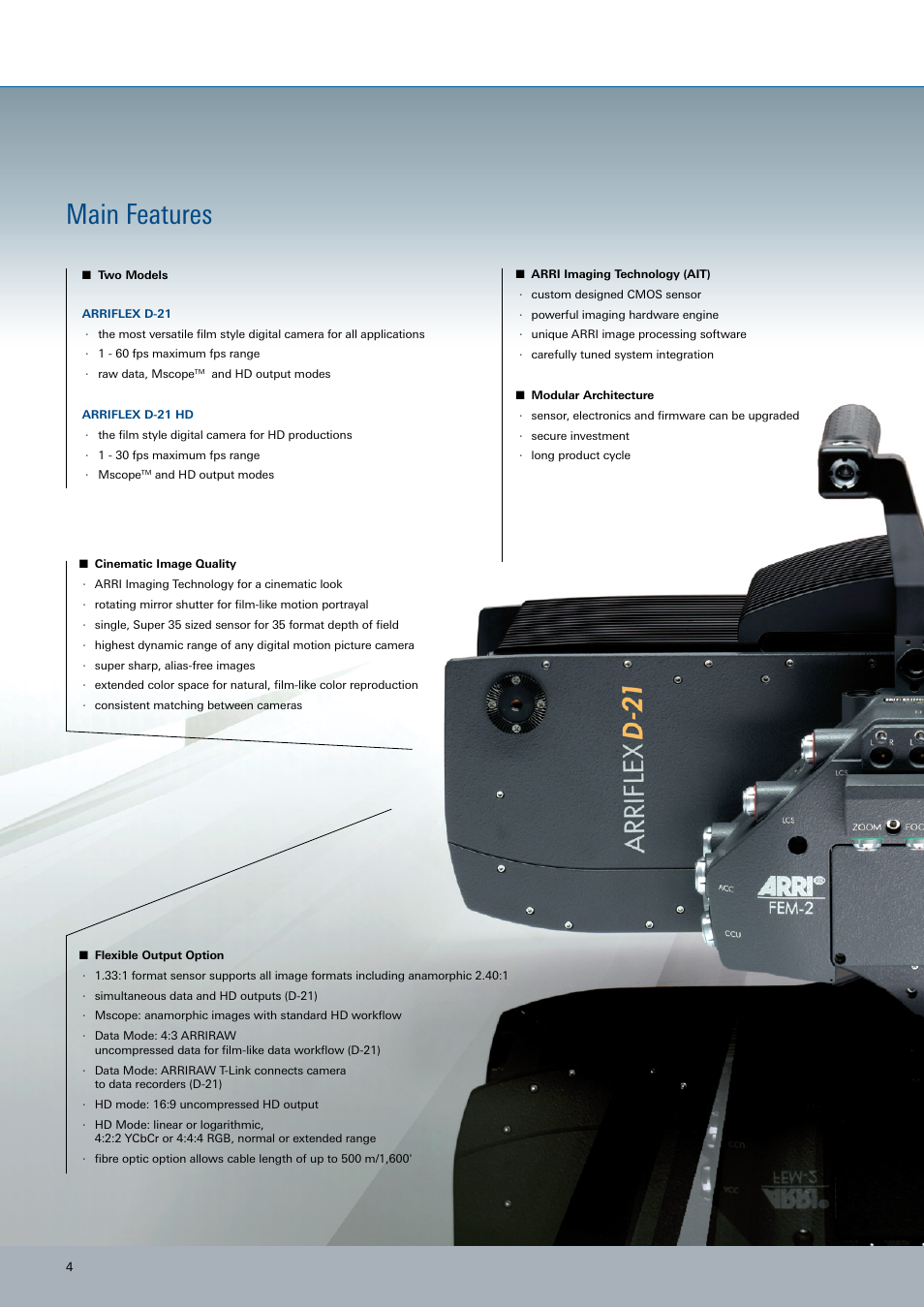 Main features | ARRI ARRIFLEX D-21 User Manual | Page 4 / 24