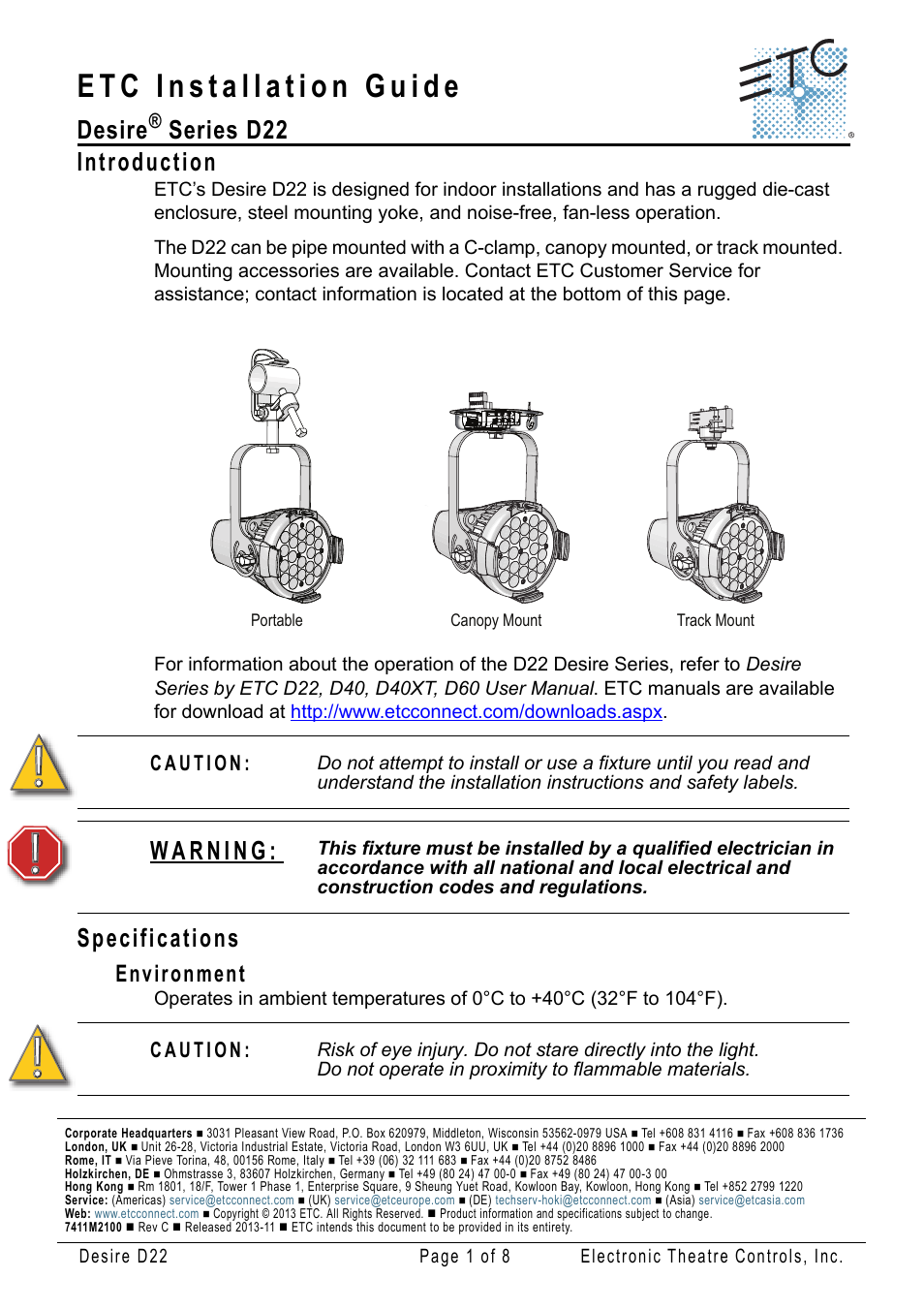 ETC Desire D22 User Manual | 8 pages