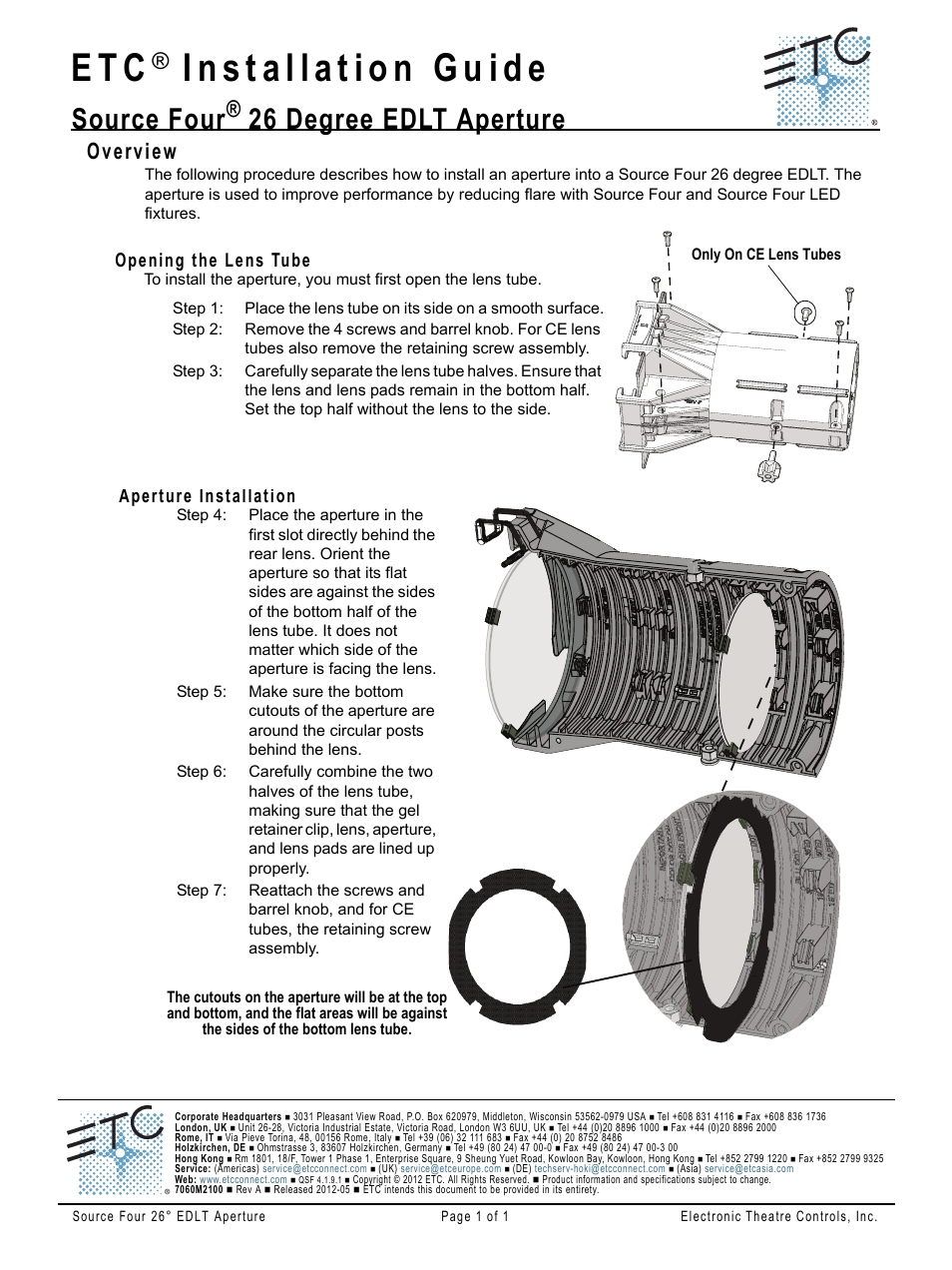 ETC Source Four 26 Degree EDLT Aperture User Manual | 1 page