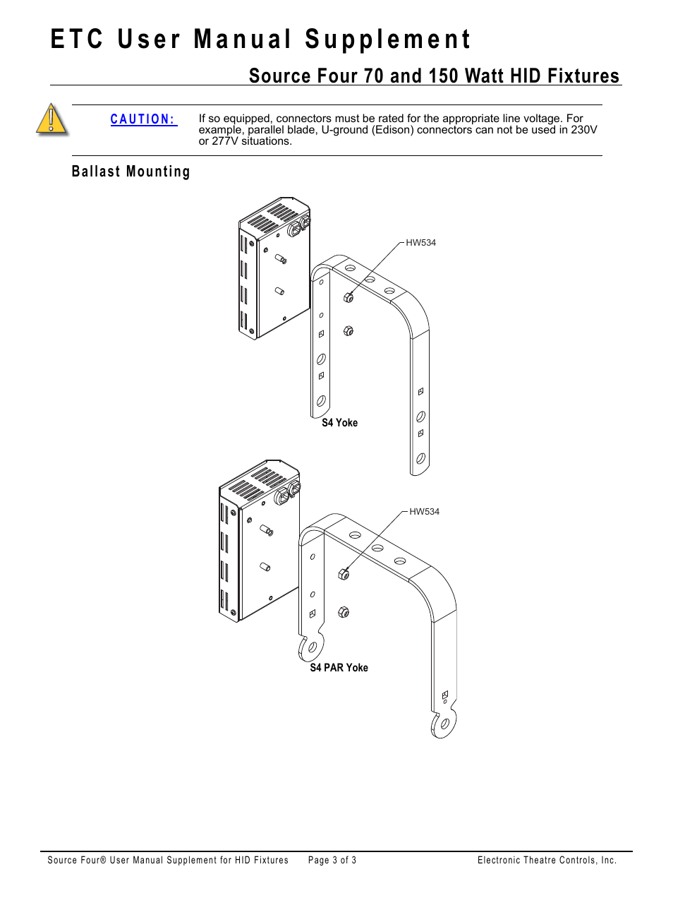 Ballast mounting | ETC Source Four HID User Manual Supplement User Manual | Page 3 / 3