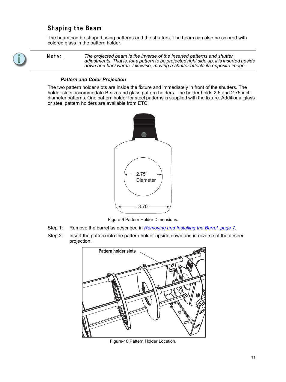 Shaping the beam, N o t e | ETC Source Four XT HID Zoom User Manual User Manual | Page 13 / 20