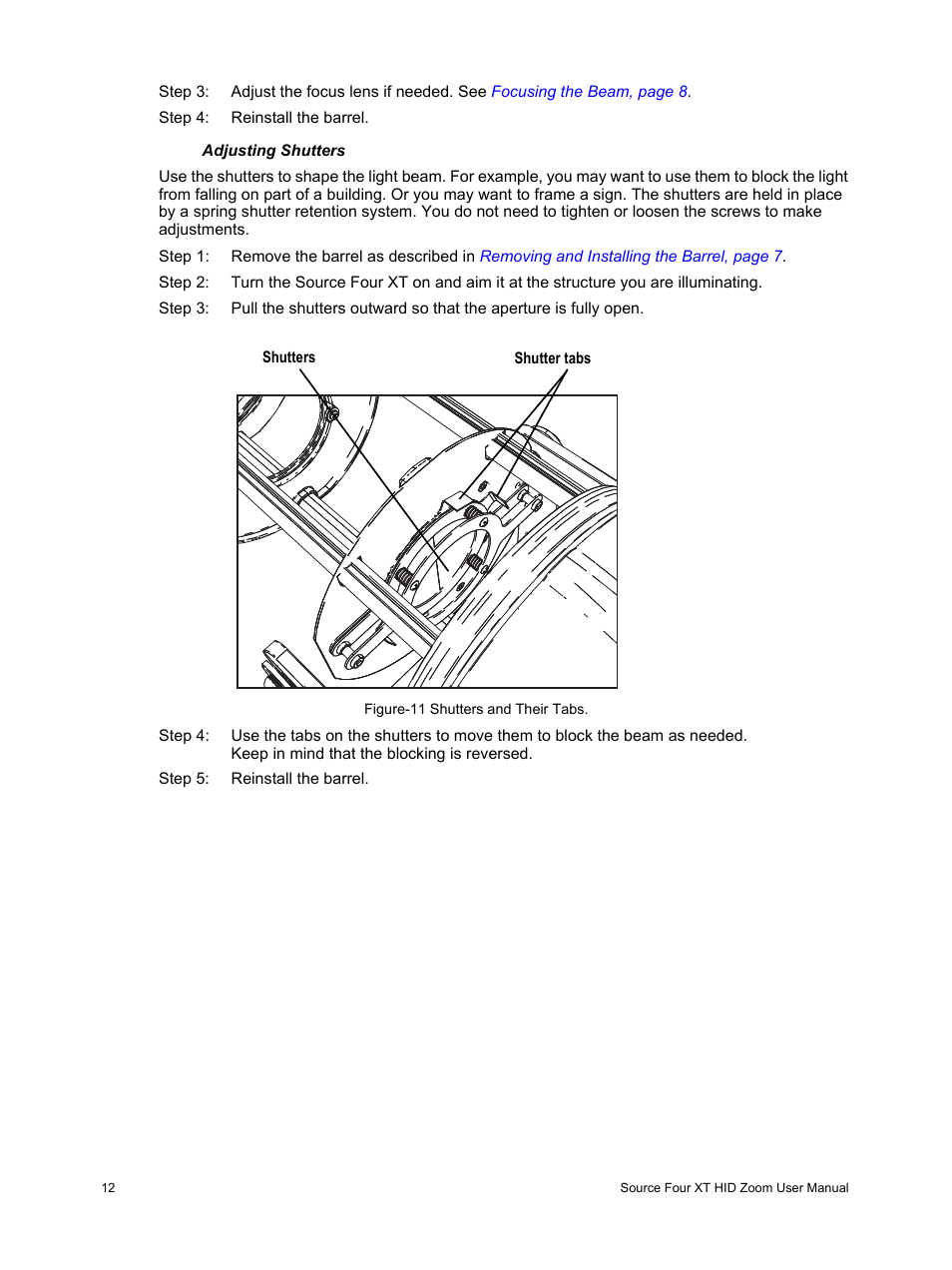 Adjusting shutters | ETC Source Four XT HID Zoom User Manual User Manual | Page 14 / 20
