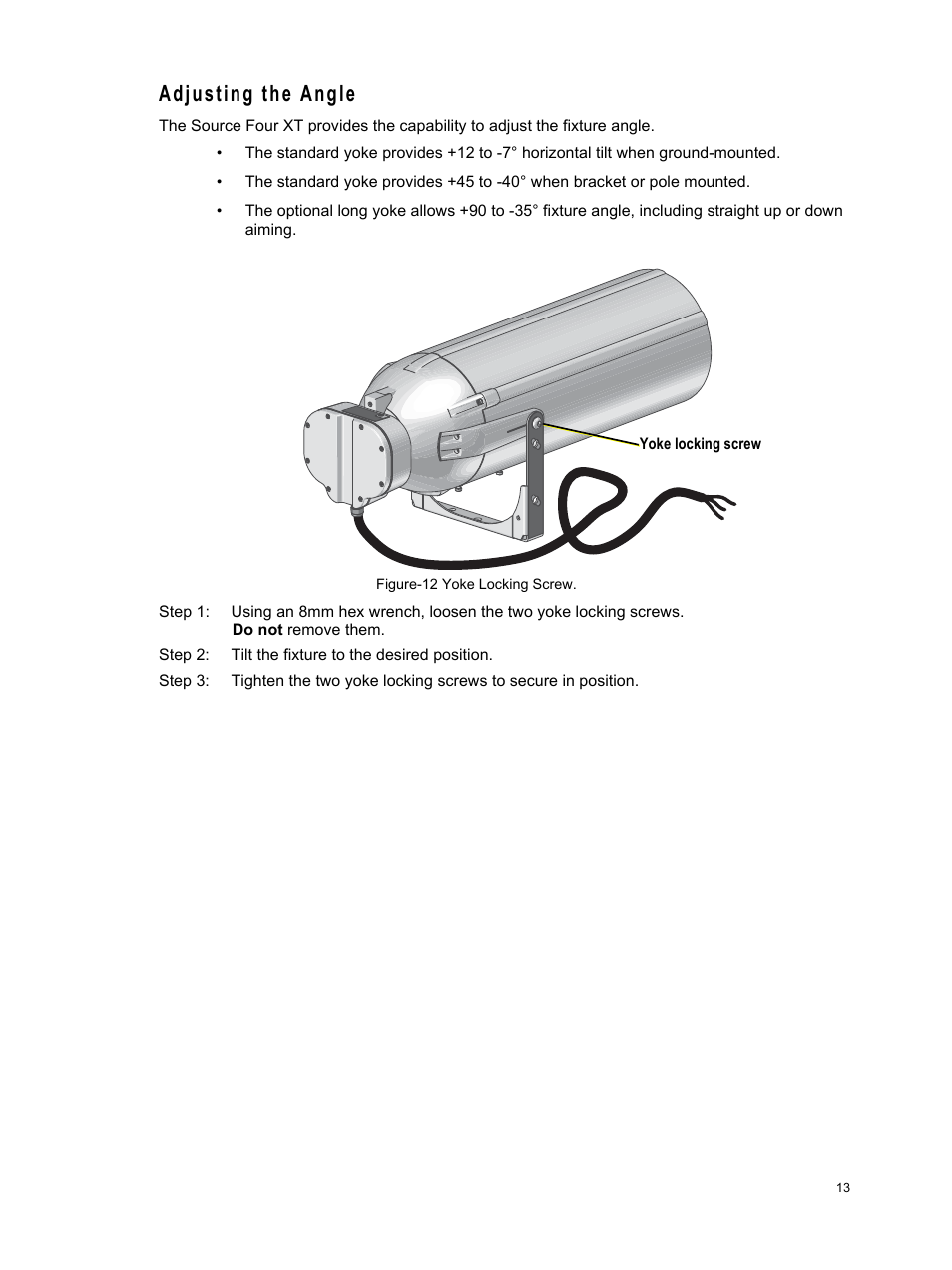 Adjusting the angle | ETC Source Four XT HID Zoom User Manual User Manual | Page 15 / 20