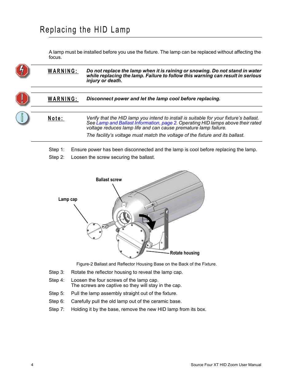 Replacing the hid lamp, N o t e | ETC Source Four XT HID Zoom User Manual User Manual | Page 6 / 20