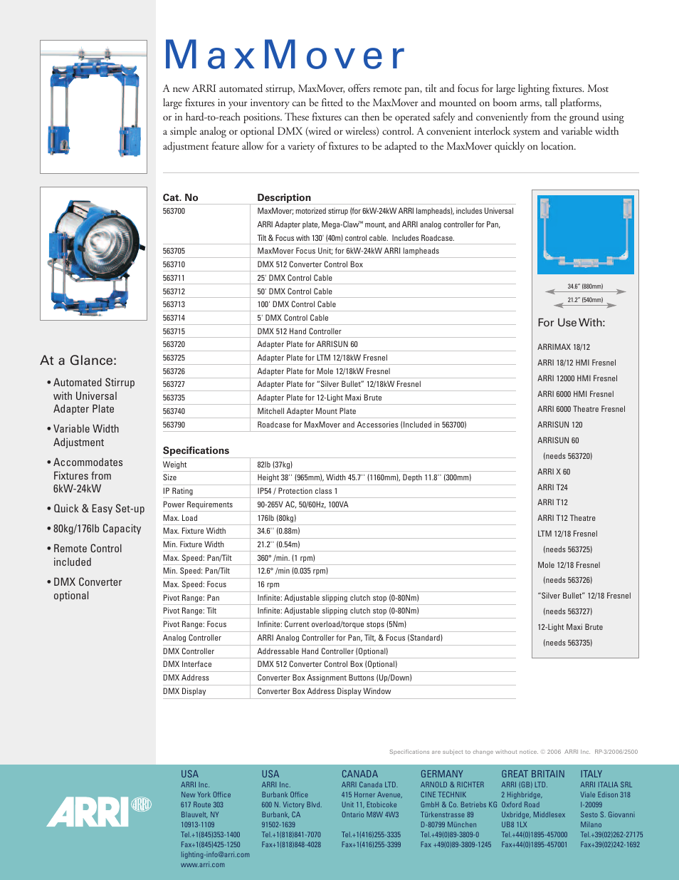 At a glance, For use with | ARRI MAXMOVER Work Light User Manual | Page 2 / 2