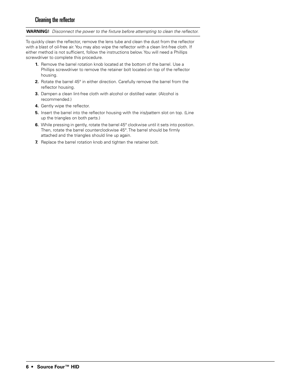 Cleaning the reflector | ETC Source Four HID User Manual | Page 6 / 8