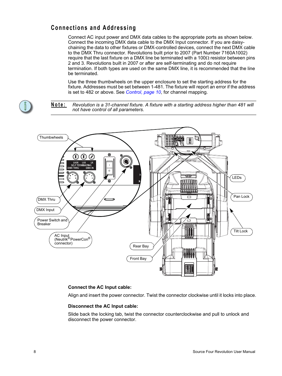 Connections and addressing, N o t e | ETC Source Four Revolution with Wybron User Manual | Page 12 / 52