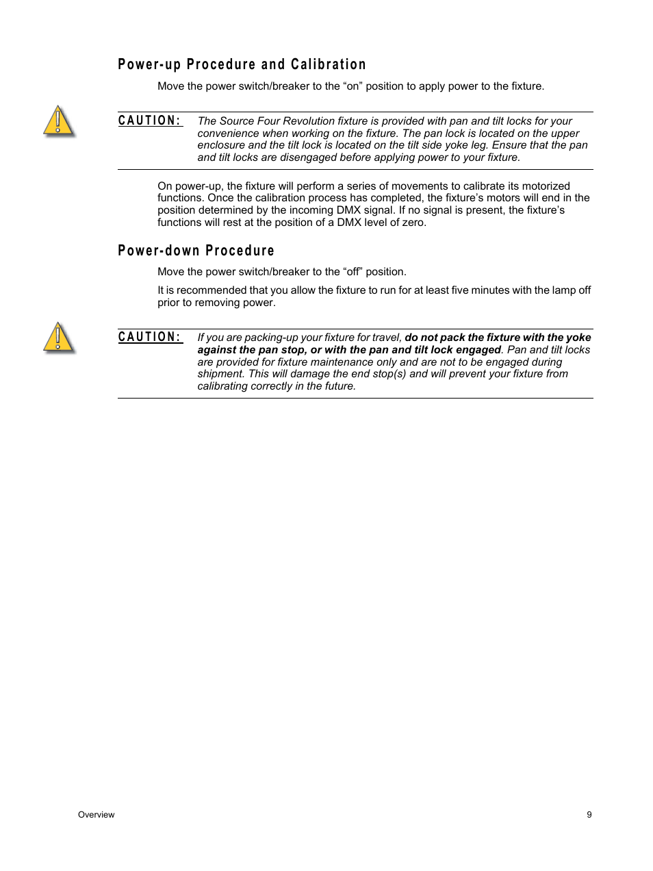 Power-up procedure and calibration, Power-down procedure | ETC Source Four Revolution with Wybron User Manual | Page 13 / 52