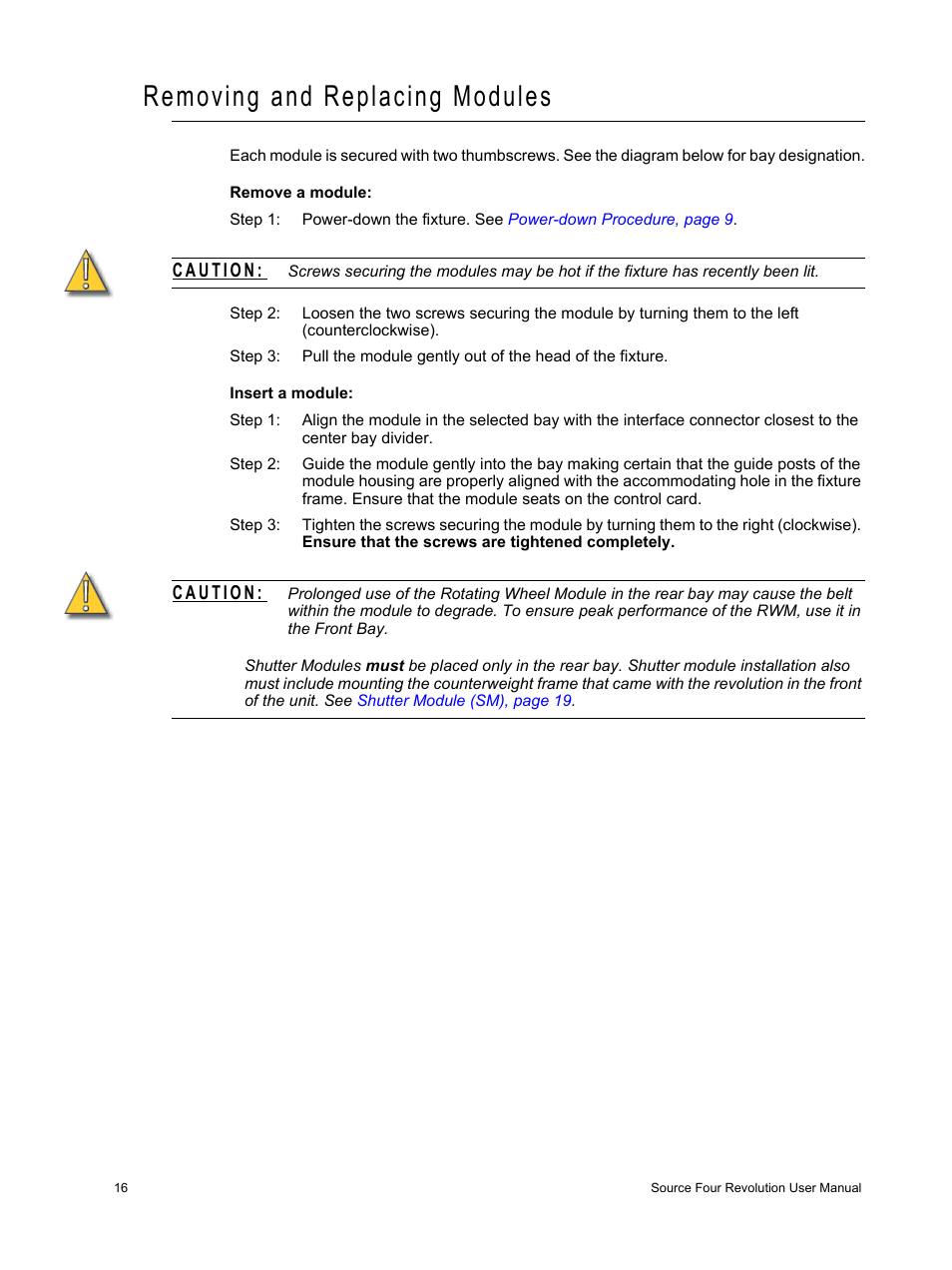 Removing and replacing modules | ETC Source Four Revolution with Wybron User Manual | Page 20 / 52