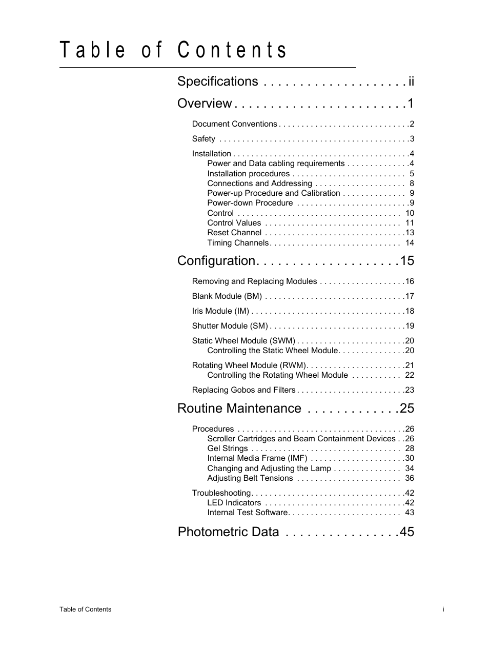 Configuration, Routine maintenance, Photometric data | ETC Source Four Revolution with Wybron User Manual | Page 3 / 52